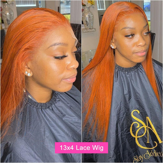 Ginger Orange Colored Straight Hair T Part & 13x4 Lace Frontal - Whisy Shopping