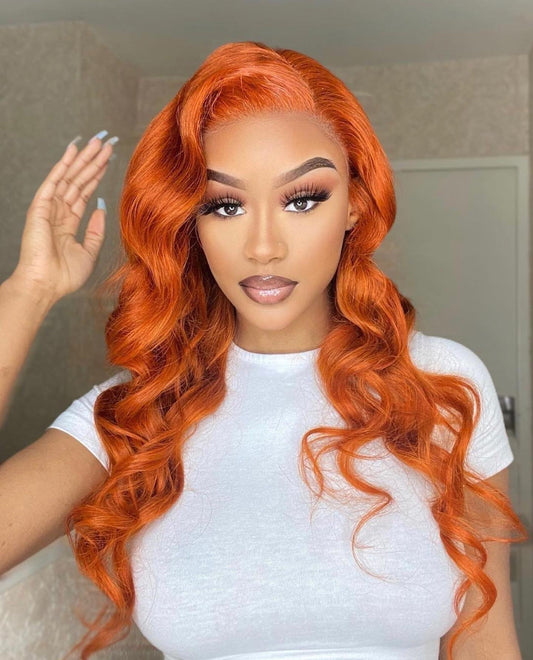 Ginger Orange Colored Straight Hair T Part & 13x4 Lace Frontal - Whisy Shopping