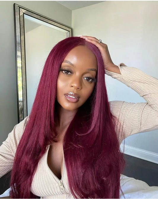 99J Red Burgundy Lace Frontal Human Hair Wigs - Whisy Shopping