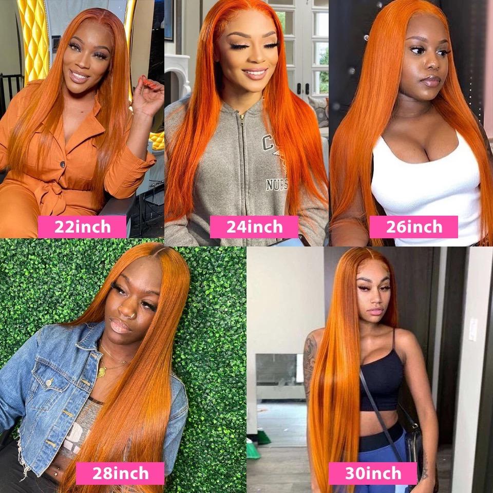 Ginger Orange Colored Straight Hair T Part & 13x4 Lace Frontal - Whisy Shopping