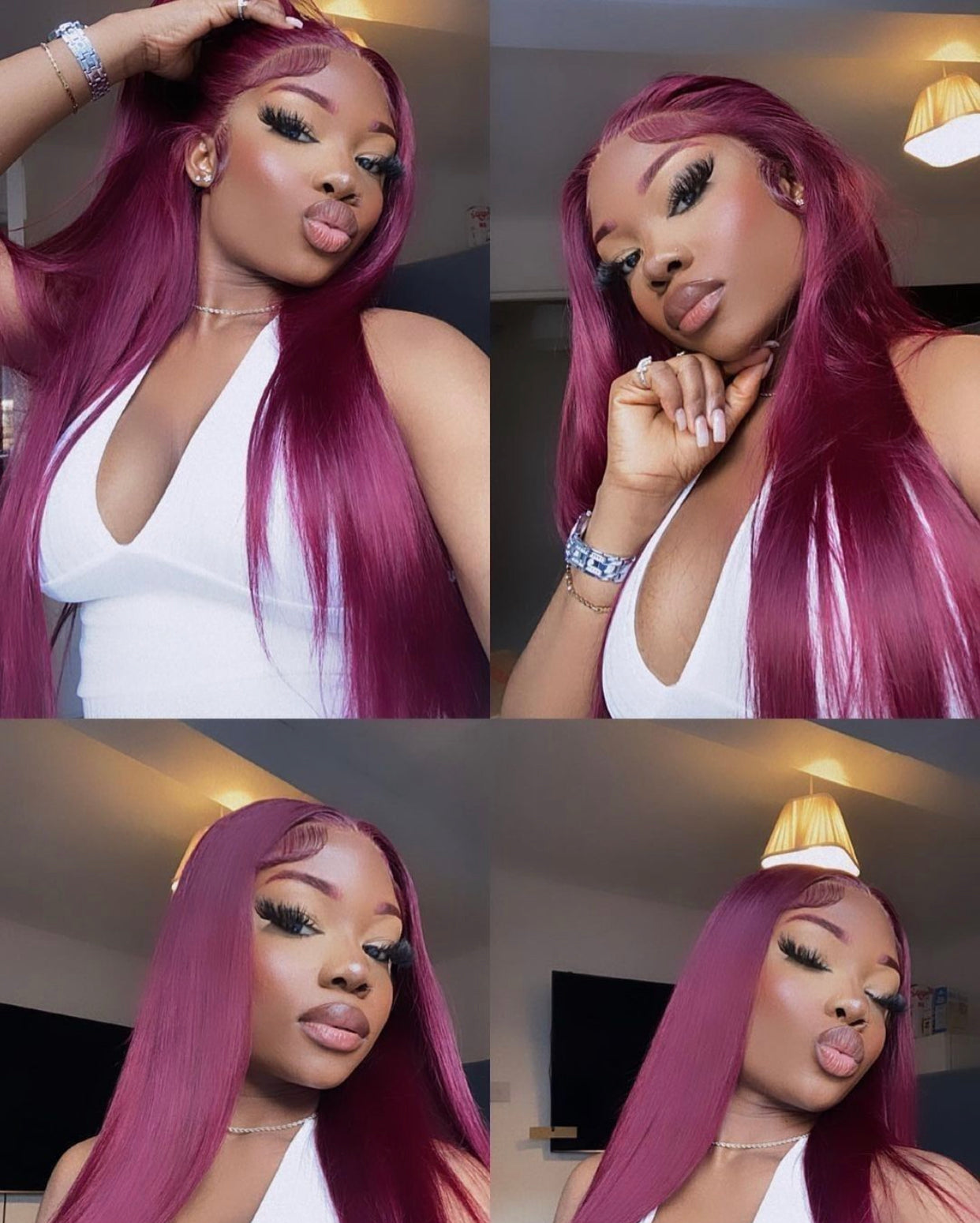 99J Red Burgundy Lace Frontal Human Hair Wigs - Whisy Shopping