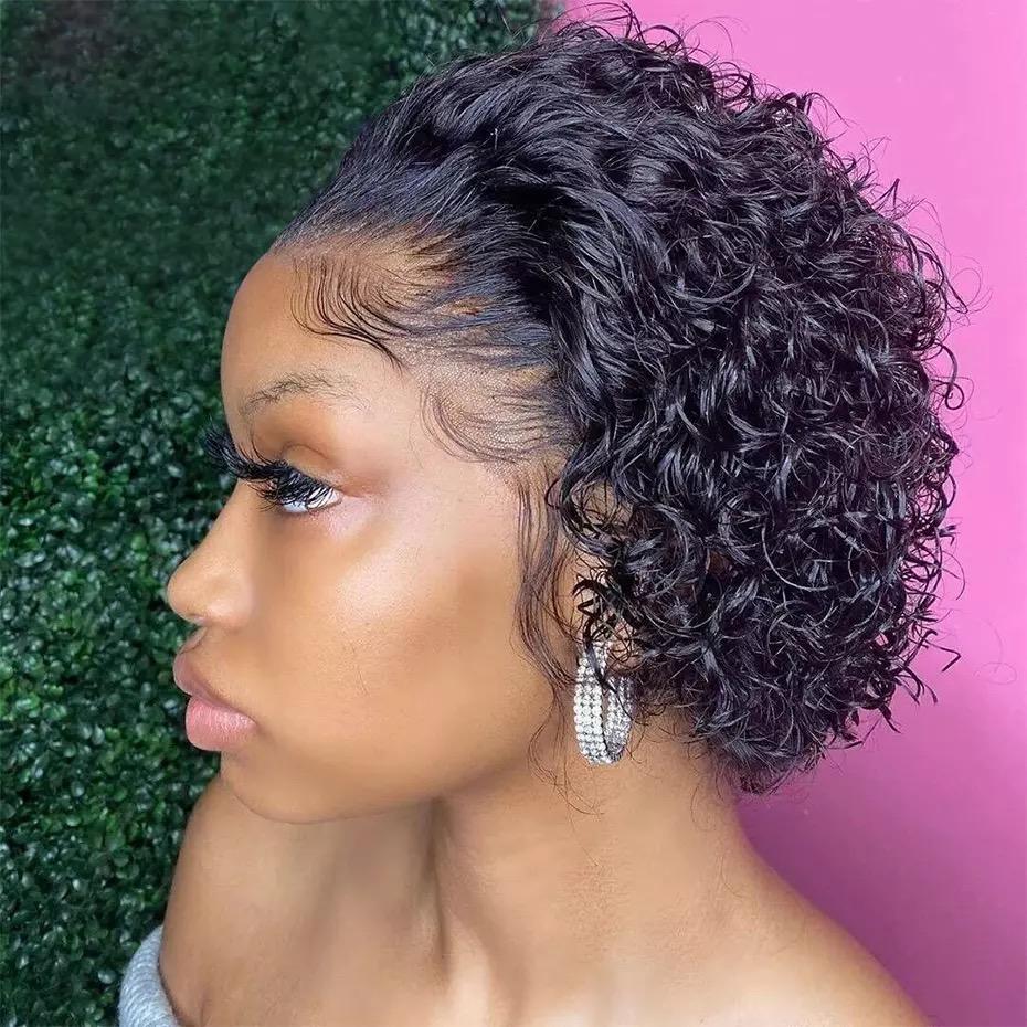 Pixie bob Short Curly Human *Hair Wigs - Whisy Shopping