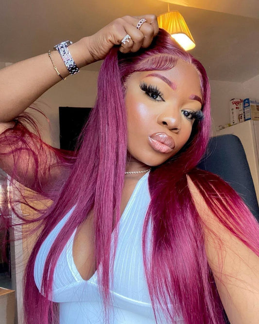 99J Red Burgundy Lace Frontal Human Hair Wigs - Whisy Shopping